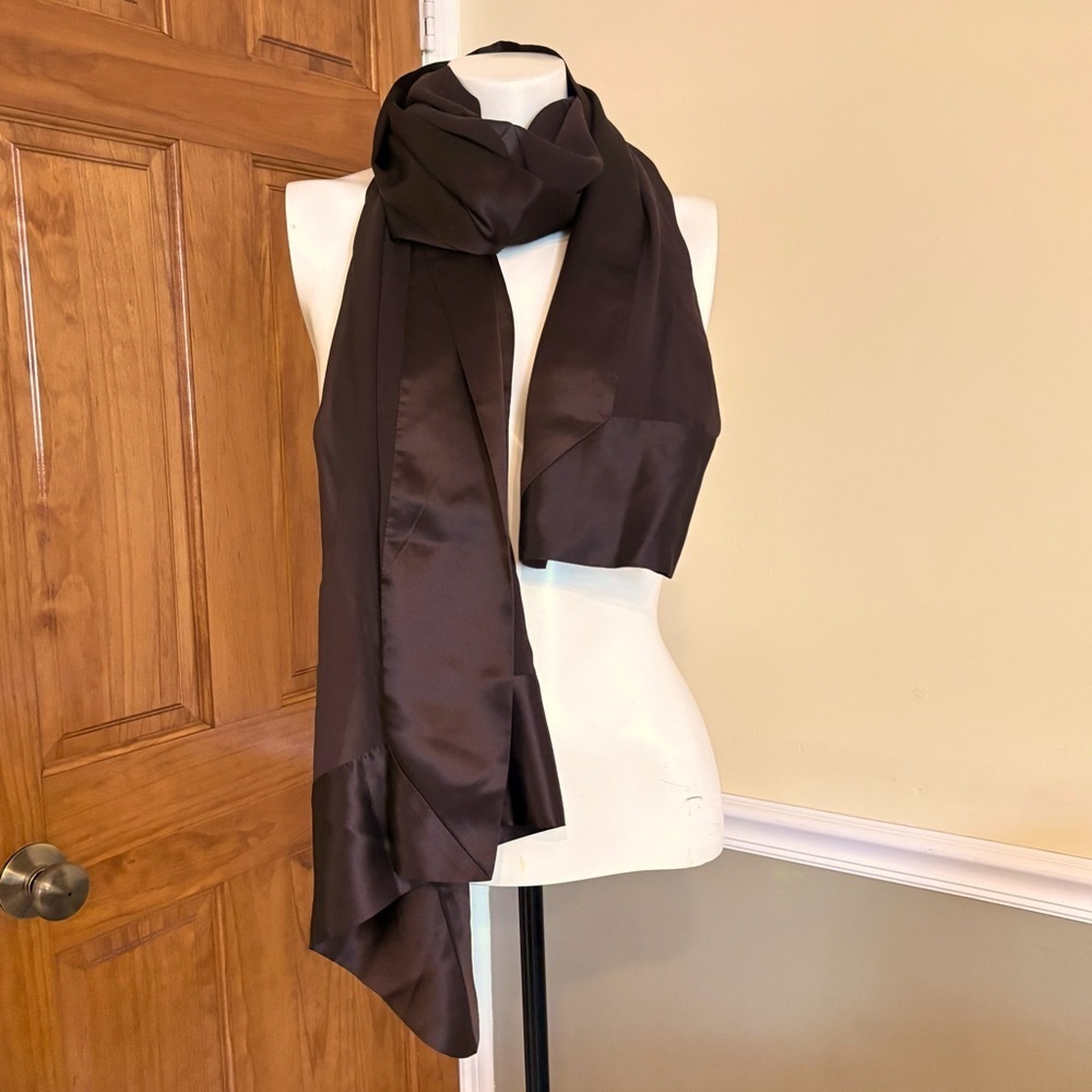 Chapter Club Elegant Brown Satin Scarf 70”x 25”